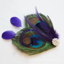 Purple Peacock Feather Hair Clip Mardi Gras Fascinator Headpiece Rhinestone Wedding Bride Bridal Bridesmaid Prom Dance Party